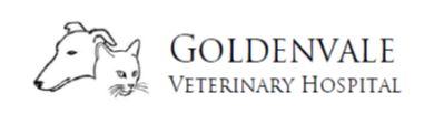 Goldenvale Veterinary Hospital logo featuring a simple line drawing of a dog and a cat beside the clinic’s name in elegant black text.