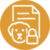 Confidentiality and records icon showing a dog, document, and lock symbol used by Partner Dogs Canada for volunteer training policies.