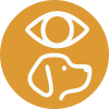 Service dog icon with an eye and dog silhouette representing Partner Dogs Canada’s vision and support programs.